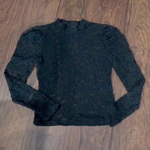 Ambiance floral embroidery lace long sleeve top - black - size M